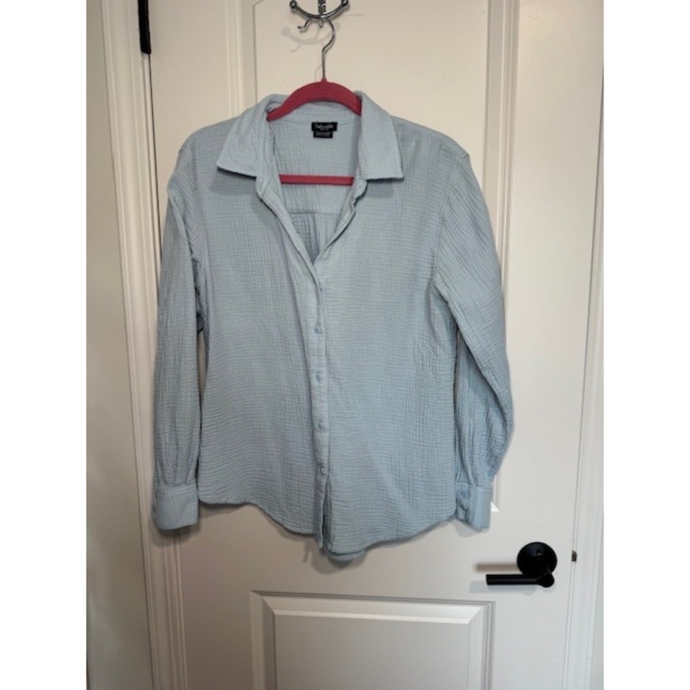 Splendid Light Blue Double Gauze Cotton Button Down Shirt Long Sleeve Medium